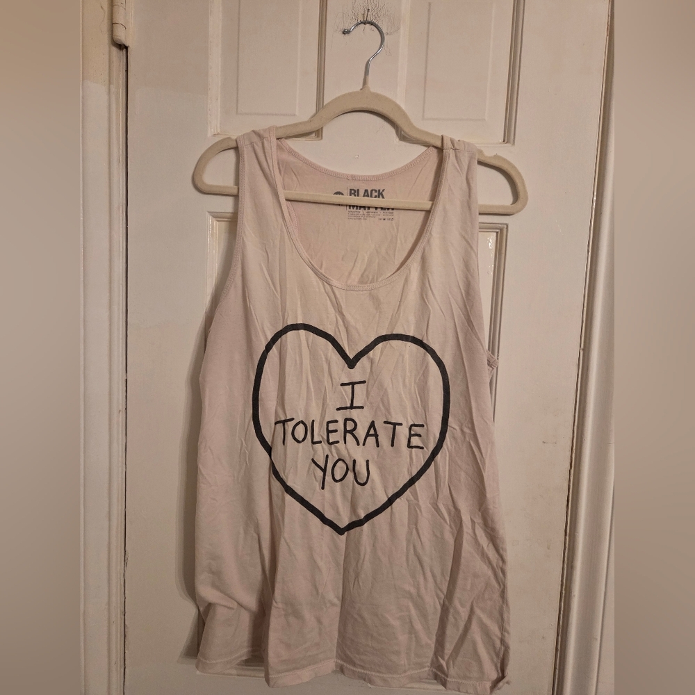 Black Matter White Tank Top with Heart Design